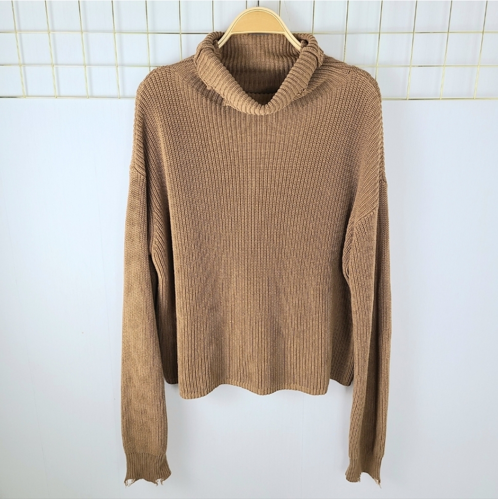 Pistola Brandy Distressed Chunky Turtleneck Walnut Pullover Sweater
